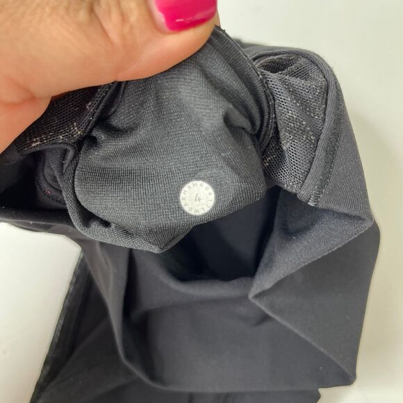 Lululemon Black High Waist Floral Velvet Mesh Detail Leggings Size 4 #391 - Picture 12 of 14